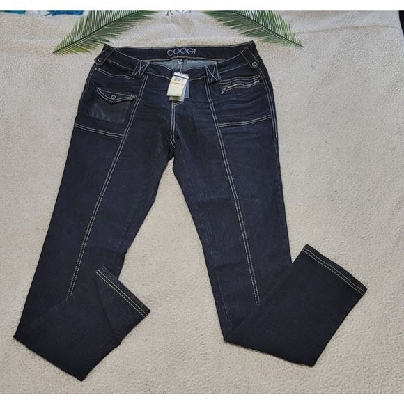 Coogi Women's Skinny Jeans Denim Faux Leather Pocket Blue Size 14W NEW with Tags - Picture 3 of 16